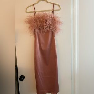 Brand new satin Feather MIDI dress size Small!